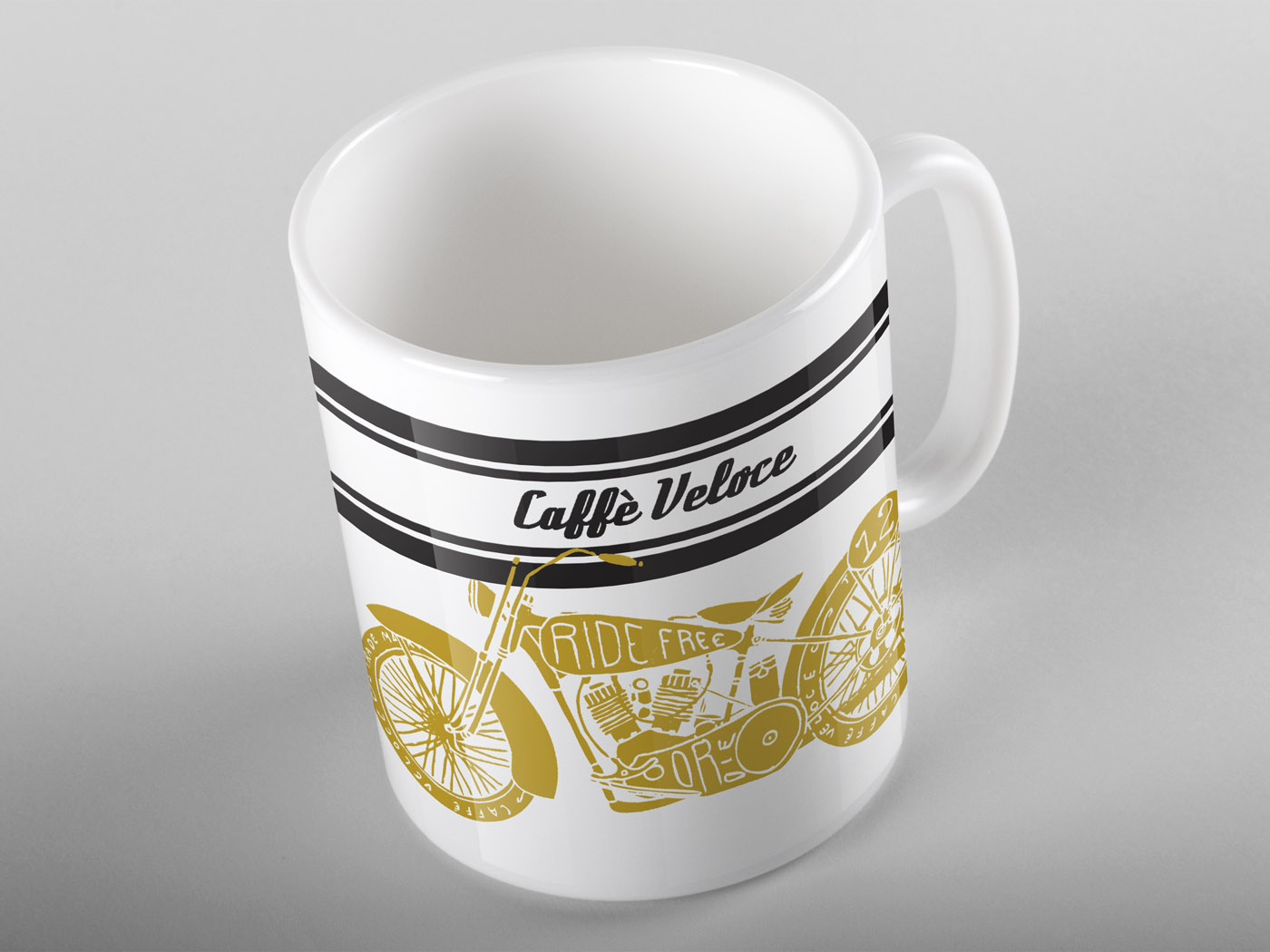 The Mug: coffee mug with Caffè Veloce's graphic